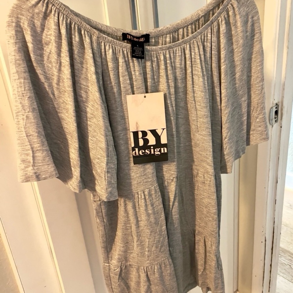 NWT BYDesign Grey Fox Heather Knit Short Flutter Sleeve Babydoll Blouse